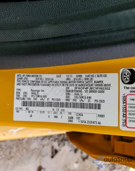 2012 Ford Fiesta Ses z USA, uszkodzony, nr VIN 3FADP4FJ8CM160302